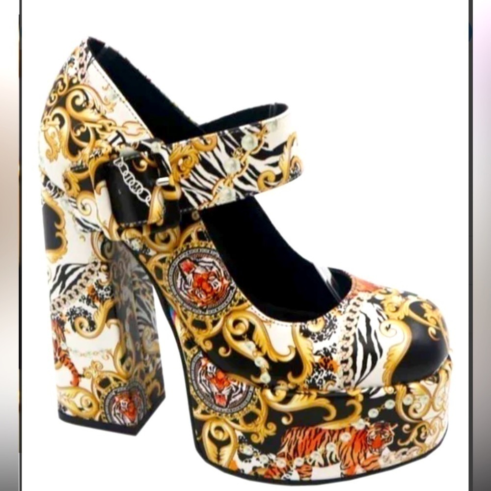 Multi color junky block platform heels Mary Jane. PU leather.